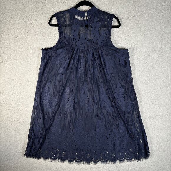 Skylar And Jade Women’s Plus Size 1X Navy Blue Blouse Top Layered Lace Halter - Picture 8 of 10